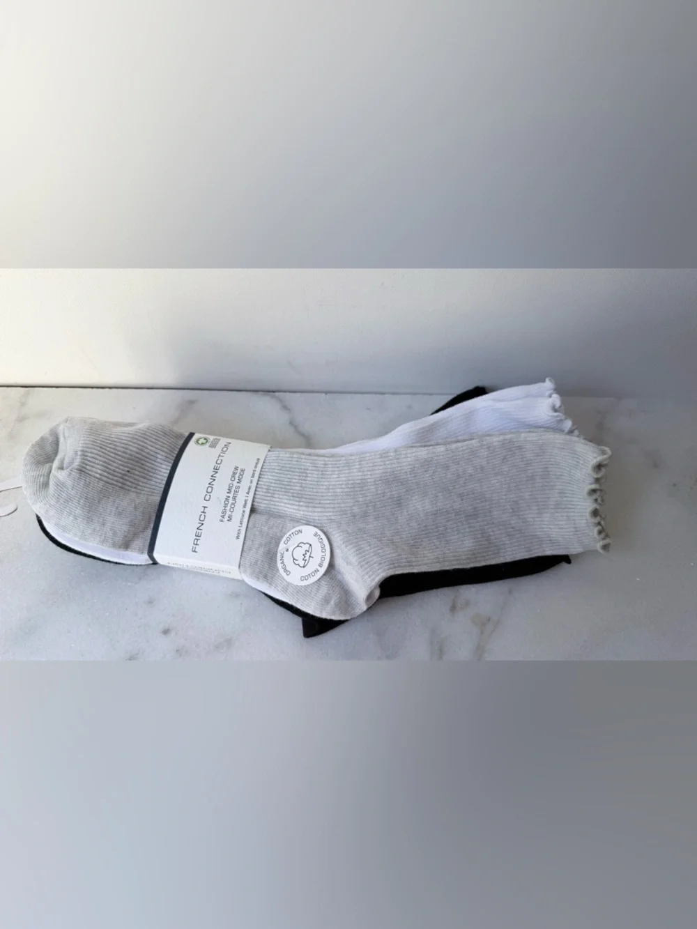 French Connection women Mid-Crew Socks - Light Gray, White & Black